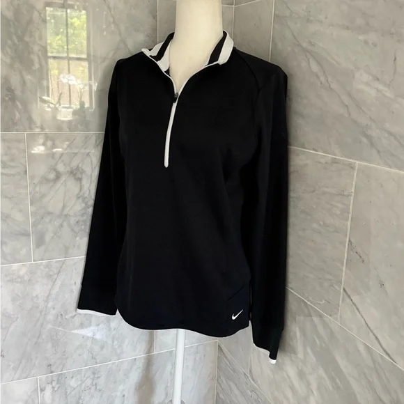 Nike  Ladies Dri-FIT 1/2-Zip Cover-Up - Black/White Golf Size Large - Picture 2 of 13